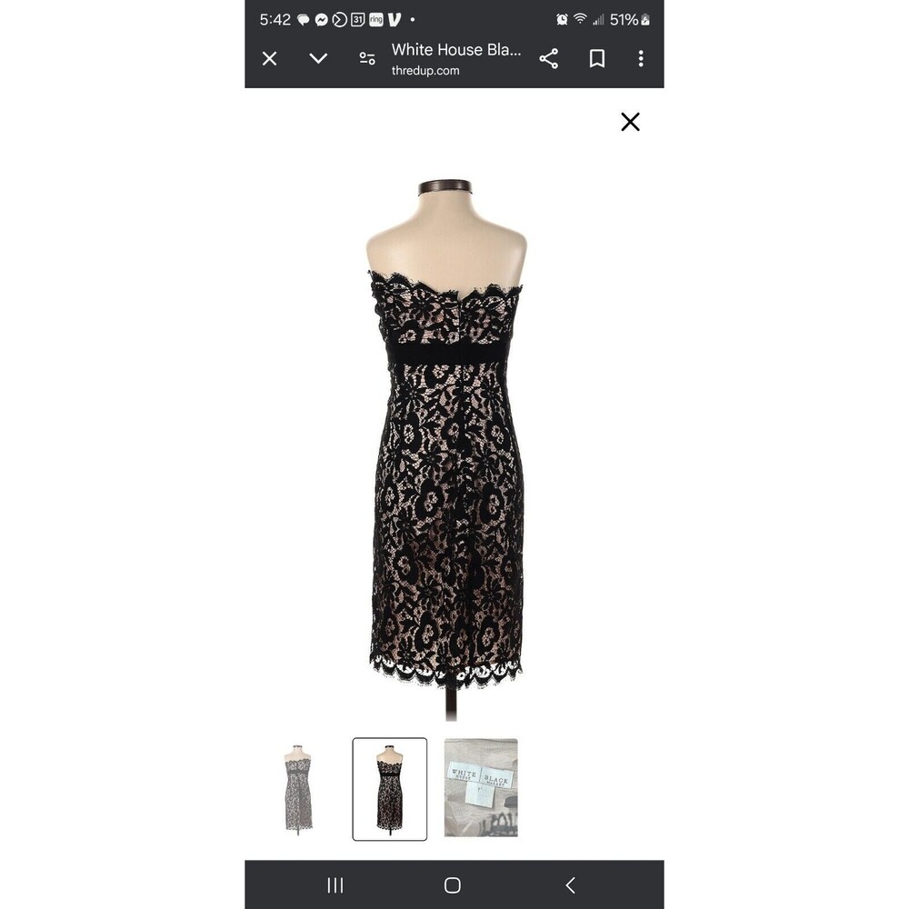 White House Black Market Strapless  Dress Sz 8 Lace  Lined Dressy Party Classy